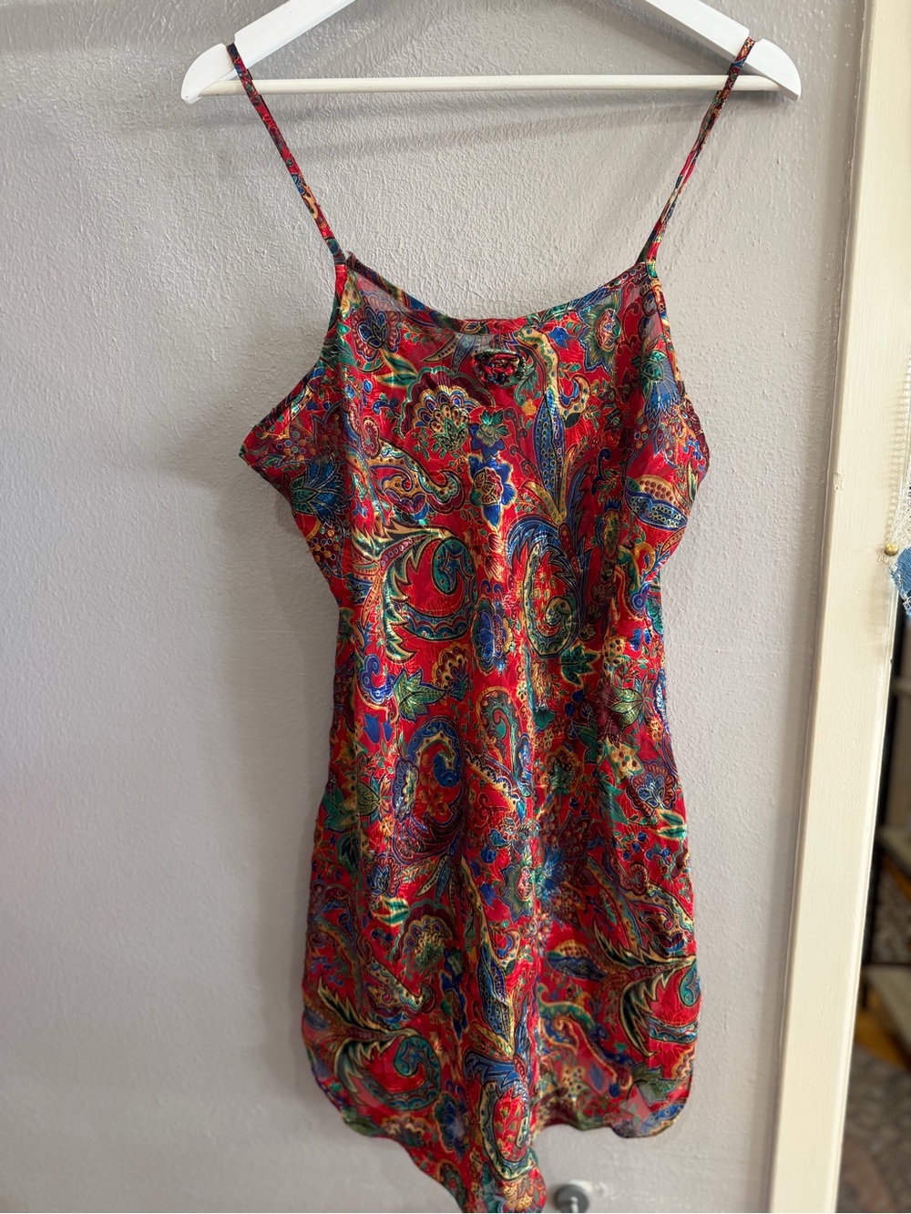 Vibrant Sheer Moody Red Paisley Slip Dress